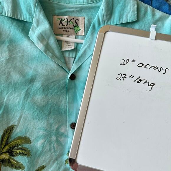 Ky's Vintage Hawaiian Shirt Motorcycle Biker Short Sleeve Resort Vacation Blue S - Picture 13 of 13